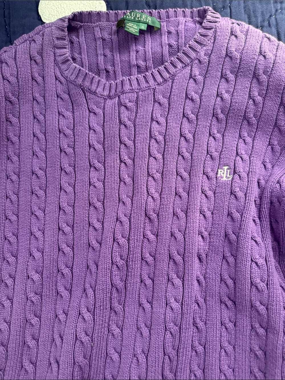 Ralph Lauren Purple Cable-Knit Crewneck Sweater - Picture 2 of 9